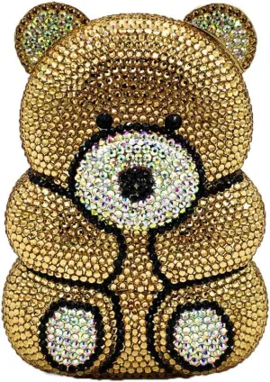 Boutique De FGG Bear Evening Bags and clutches for Women Formal Crystal Clutch Purse Party Animal Rhinestone Handbags,Mini