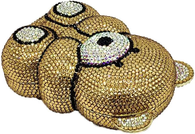 Boutique De FGG Bear Evening Bags and clutches for Women Formal Crystal Clutch Purse Party Animal Rhinestone Handbags,Mini