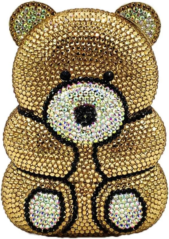 Boutique De FGG Bear Evening Bags and clutches for Women Formal Crystal Clutch Purse Party Animal Rhinestone Handbags,Mini