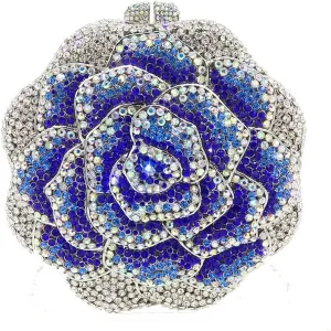 Boutique De FGG Rose Crystal Clutch Purse Women Flower Evening Bag Wedding Party Prom Bridal Rhinestone Floral Handbag,Mini