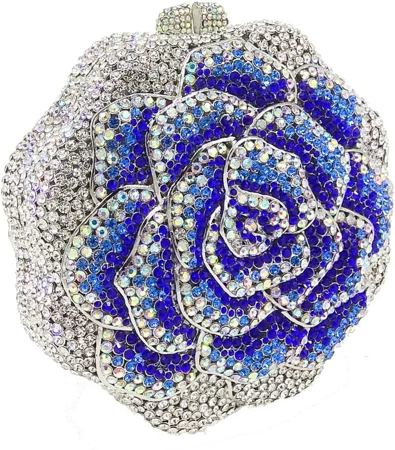 Boutique De FGG Rose Crystal Clutch Purse Women Flower Evening Bag Wedding Party Prom Bridal Rhinestone Floral Handbag,Mini
