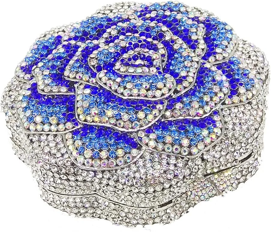 Boutique De FGG Rose Crystal Clutch Purse Women Flower Evening Bag Wedding Party Prom Bridal Rhinestone Floral Handbag,Mini