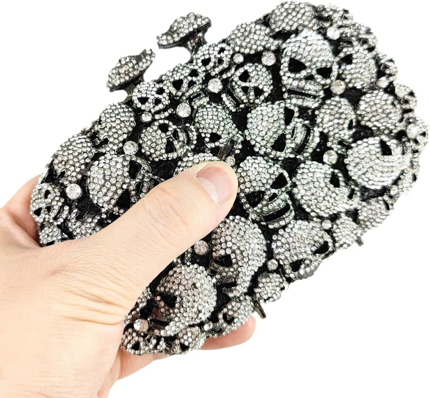 Boutique De FGG Skull Crystal Clutch Purse for Women Formal Rhinestone Clutch Evening Bag Halloween Minaudiere Handbag,Mini