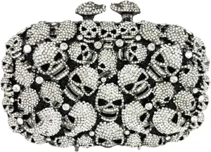 Boutique De FGG Skull Crystal Clutch Purse for Women Formal Rhinestone Clutch Evening Bag Halloween Minaudiere Handbag,Mini