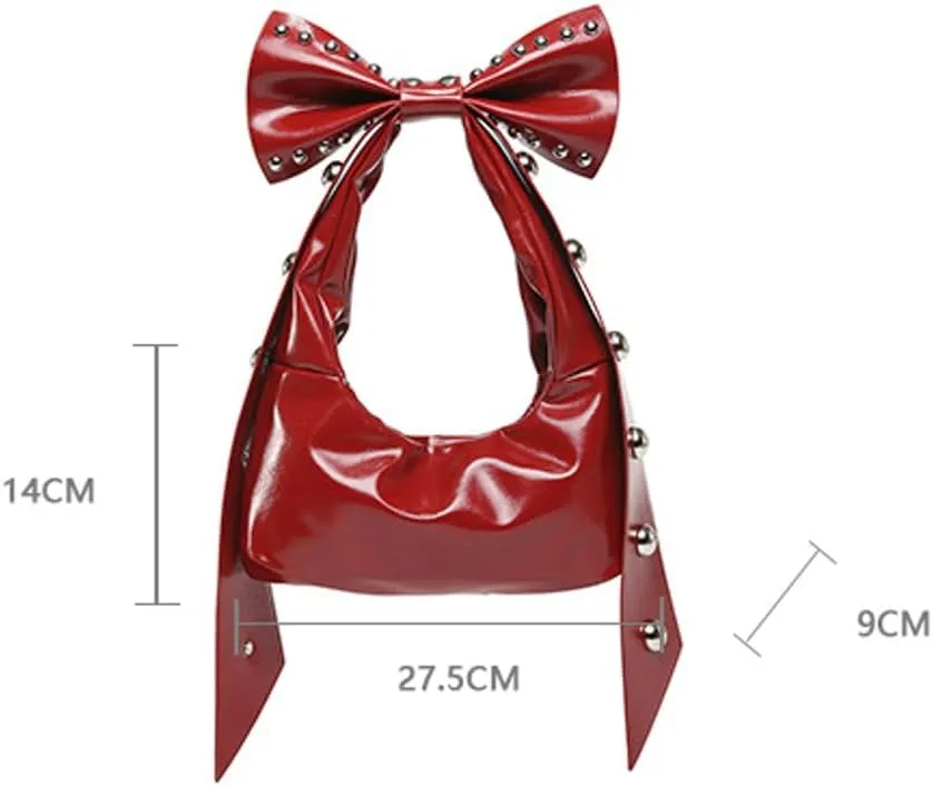 Bow-Tie Hobo Bags Women 2025 Trendy Y2k Rivet Shoulder Bags Bowknot Underarm Handbag Purse for Party Vacation Makeup