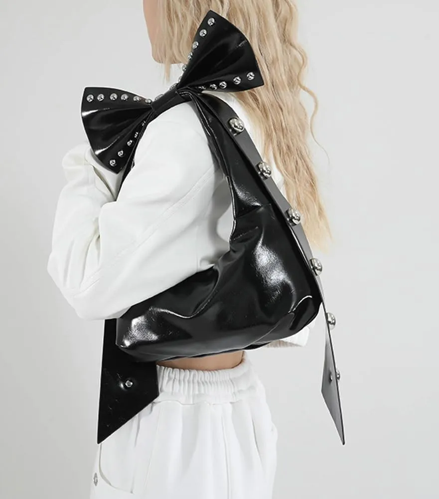Bow-Tie Hobo Bags Women 2025 Trendy Y2k Rivet Shoulder Bags Bowknot Underarm Handbag Purse for Party Vacation Makeup