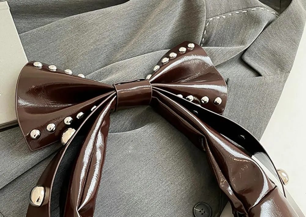 Bow-Tie Hobo Bags Women 2025 Trendy Y2k Rivet Shoulder Bags Bowknot Underarm Handbag Purse for Party Vacation Makeup