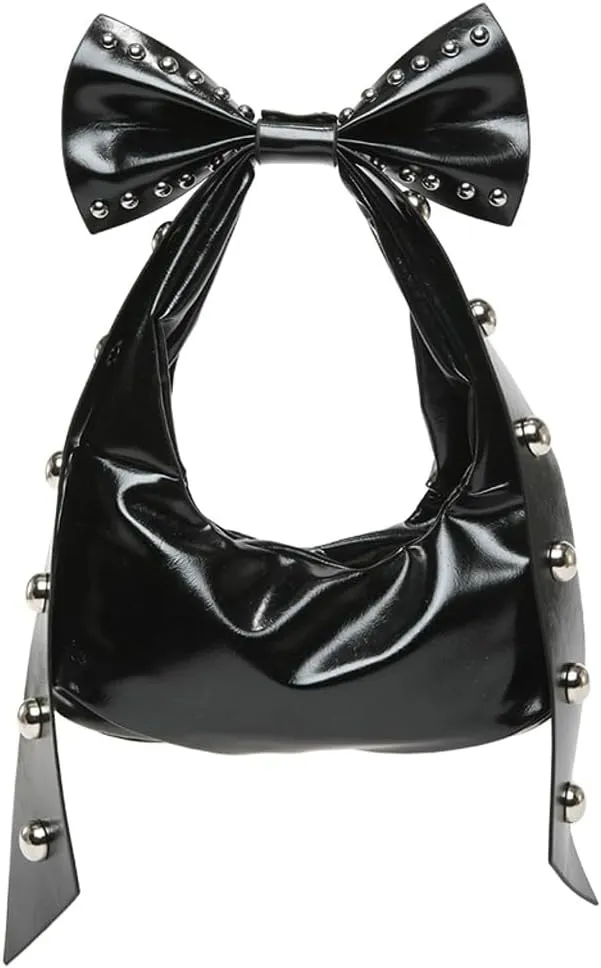 Bow-Tie Hobo Bags Women 2025 Trendy Y2k Rivet Shoulder Bags Bowknot Underarm Handbag Purse for Party Vacation Makeup