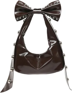 Bow-Tie Hobo Bags Women 2025 Trendy Y2k Rivet Shoulder Bags Bowknot Underarm Handbag Purse for Party Vacation Makeup