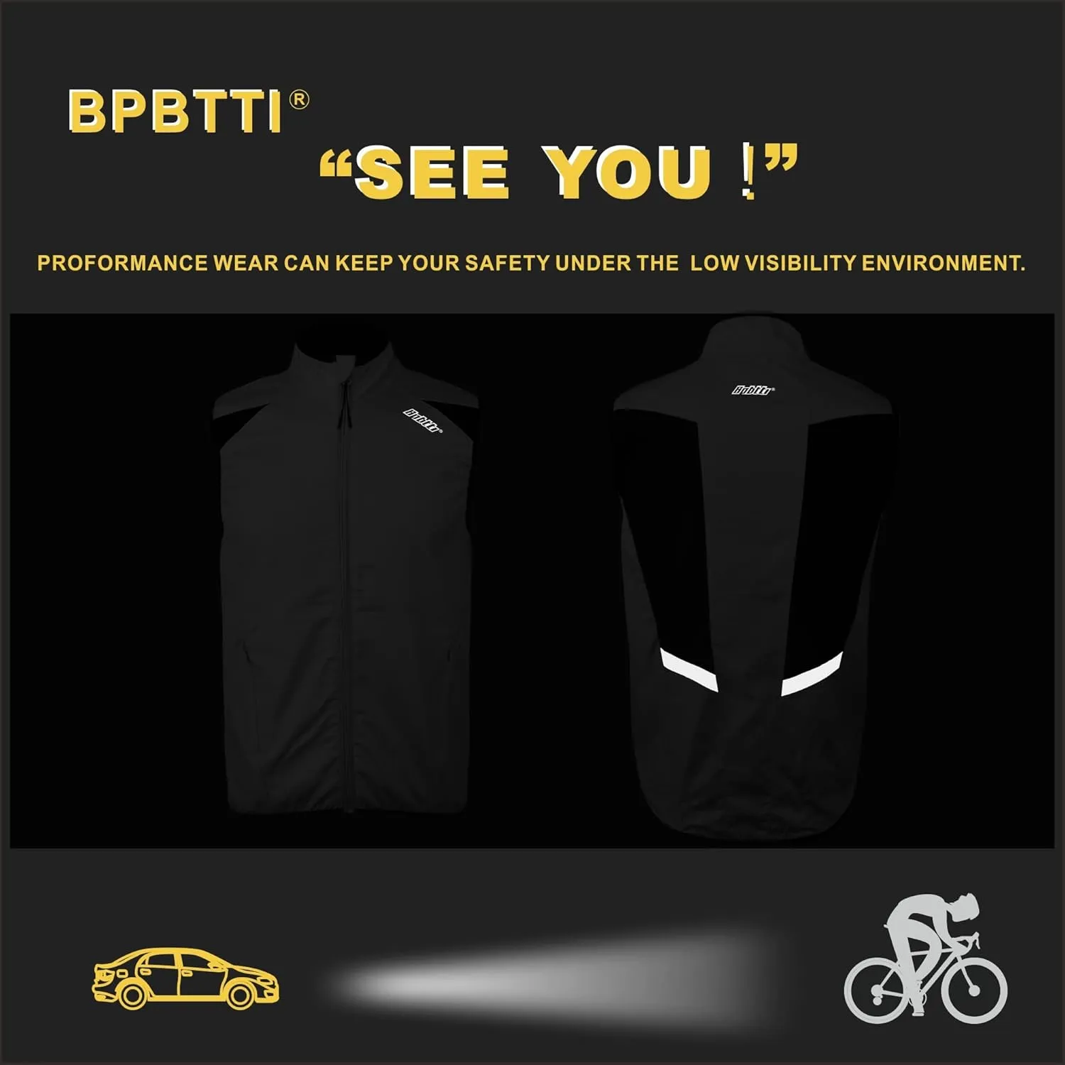 bpbtti Men's Cycling Running Vest Sleeveless Windbreakers With Two side Pockets(2.0) - Windproof, Breathable and Reflective