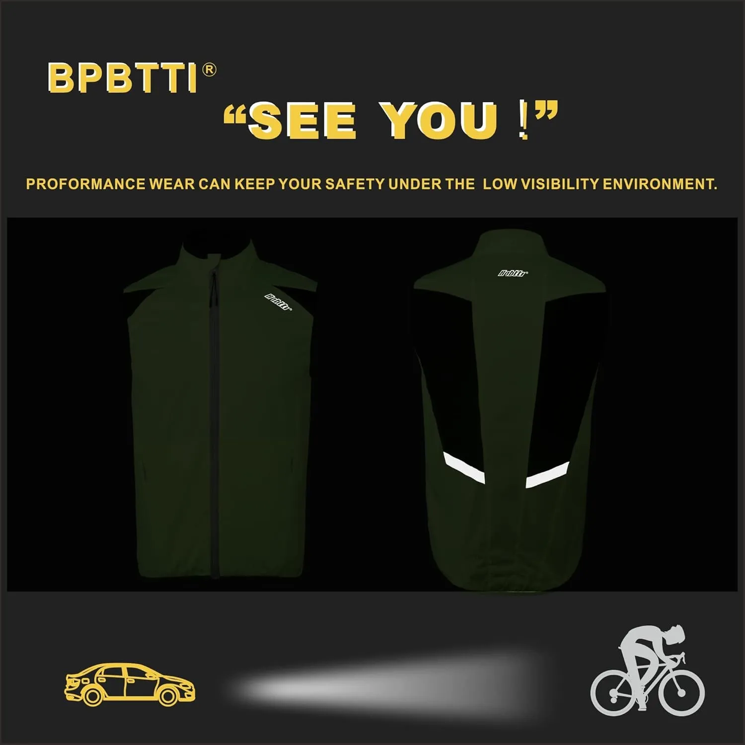 bpbtti Men's Cycling Running Vest Sleeveless Windbreakers With Two side Pockets(2.0) - Windproof, Breathable and Reflective