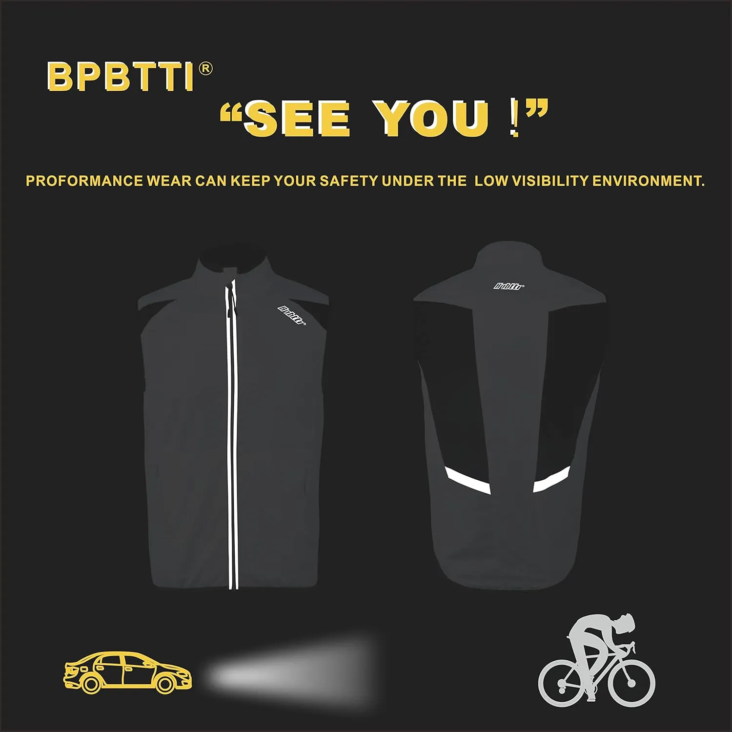 bpbtti Men's Cycling Running Vest Sleeveless Windbreakers With Two side Pockets(2.0) - Windproof, Breathable and Reflective