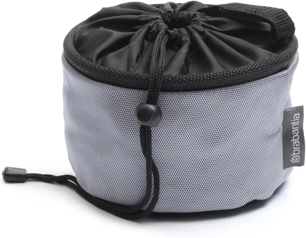 Brabantia Compact Clothespin Storage Bag with Hanging Loop & Closing Cord (Gray) Space Saving Organizer for Clothes Pins, Hangs on Clothesline or Drying Rack, Holds up to 75 Pins