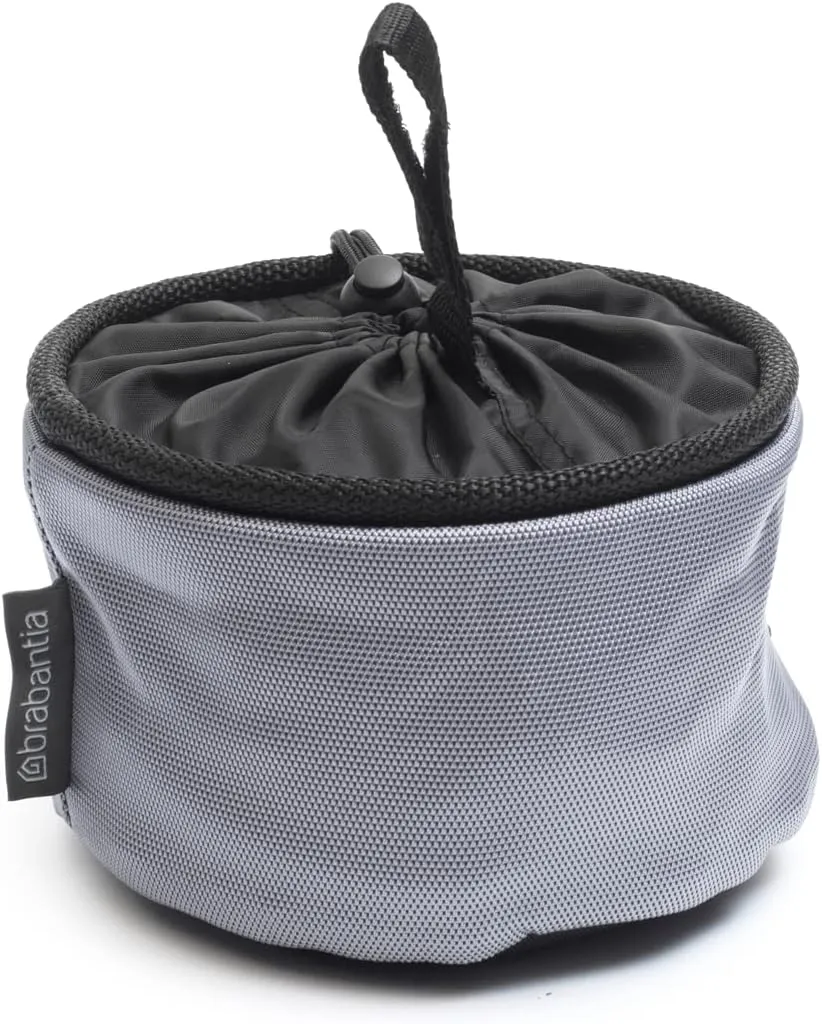 Brabantia Compact Clothespin Storage Bag with Hanging Loop & Closing Cord (Gray) Space Saving Organizer for Clothes Pins, Hangs on Clothesline or Drying Rack, Holds up to 75 Pins