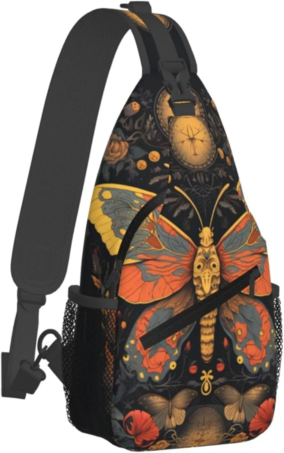 Brightly Butterfly with Ornate Flower Sling Backpack Crossbody Bag, Chest Bag Daypack for Outdoors Hiking Traveling