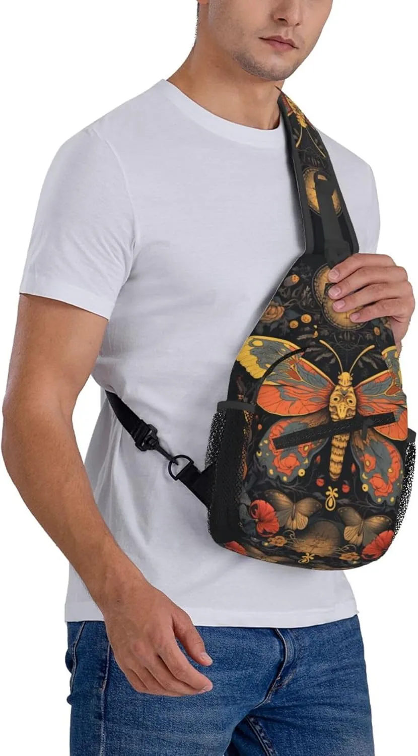 Brightly Butterfly with Ornate Flower Sling Backpack Crossbody Bag, Chest Bag Daypack for Outdoors Hiking Traveling