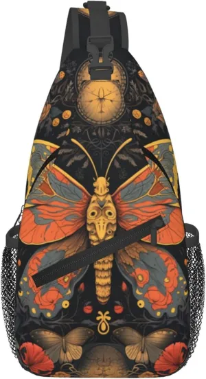 Brightly Butterfly with Ornate Flower Sling Backpack Crossbody Bag, Chest Bag Daypack for Outdoors Hiking Traveling