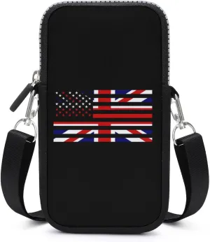 Britain U.S Flag Women Crossbody Phone Purse Adjustable Strap Cell Phone Shoulder Bag Small Belt Bag