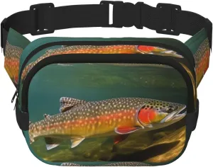 Brook Trout Fly Fishing Fanny Pack For Women Waterproof Adjustable Belt Bags Waist Pack Fashion Casual Crossbody Bags Bum Bag For Running Workout Hiking Traveling
