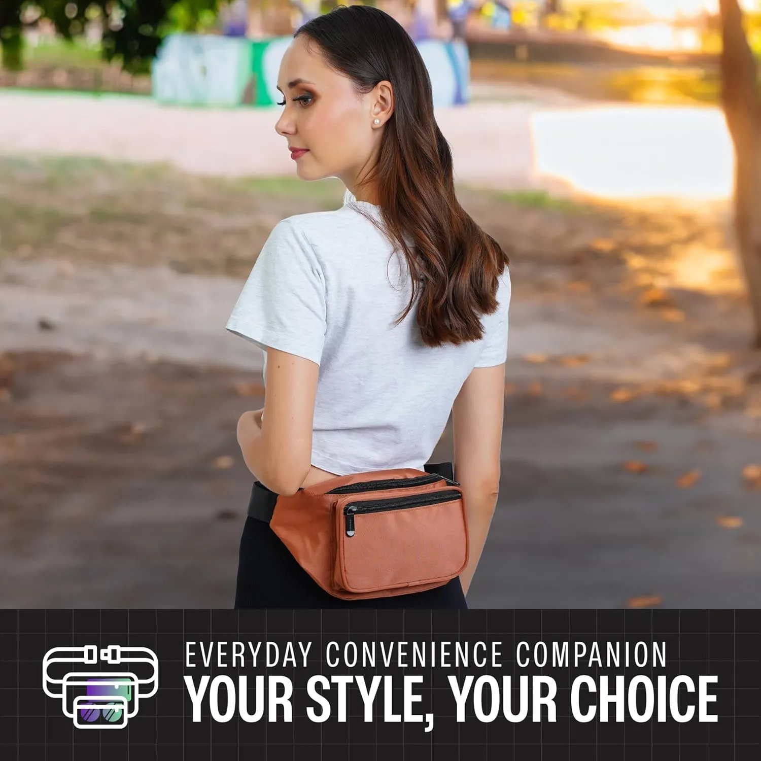 Brown Fanny Pack Belt bag - Crossbody Waist Bag for Men or Women - Hands-Free, Waterproof Large Bumbag for Hiking, Running, and Travel