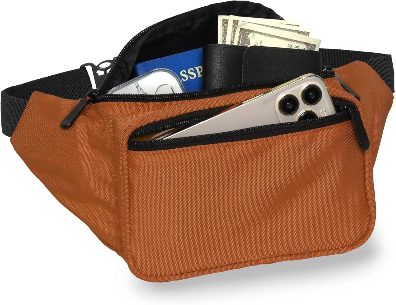 Brown Fanny Pack Belt bag - Crossbody Waist Bag for Men or Women - Hands-Free, Waterproof Large Bumbag for Hiking, Running, and Travel