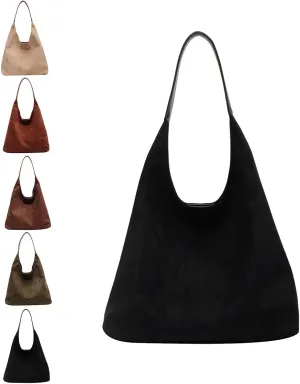 Brown Tote Bag, Vintage Suede Hobo Bags, Slouchy Tote Shoulder Handbag for Women