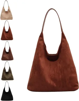 Brown Tote Bag, Vintage Suede Hobo Bags, Slouchy Tote Shoulder Handbag for Women