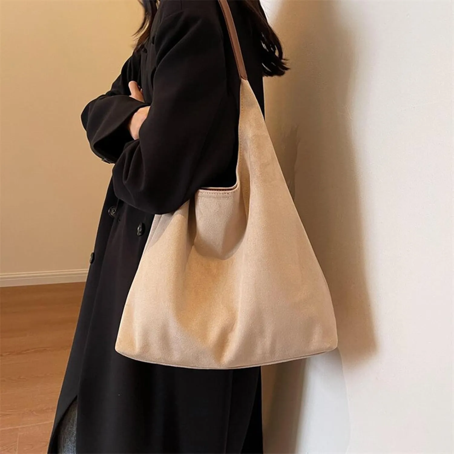 Brown Tote Bag, Vintage Suede Hobo Bags, Slouchy Tote Shoulder Handbag for Women