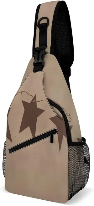 Brown Vintage Rusty Stars Primitive Country Sling Bags Men And Women Shoulder Backpack Chest Bag Cross Body Chest Sling Backpack.
