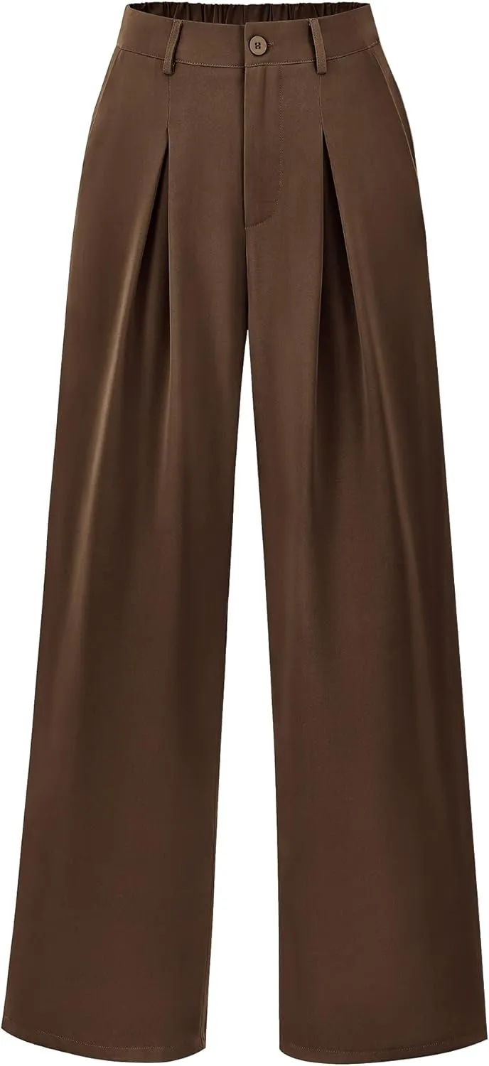 BTFBM Women High Waist Palazzo Pants Casual Wide Leg Trousers Button Down Loose Work Office Business Suit Pant Pockets