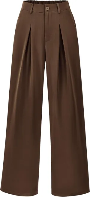 BTFBM Women High Waist Palazzo Pants Casual Wide Leg Trousers Button Down Loose Work Office Business Suit Pant Pockets