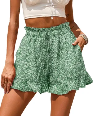 BTFBM Womens Summer Shorts 2025 Vacation Floral Belted Casual Elastic High Waist Ruffle Beach Short Lounge Pants Pockets