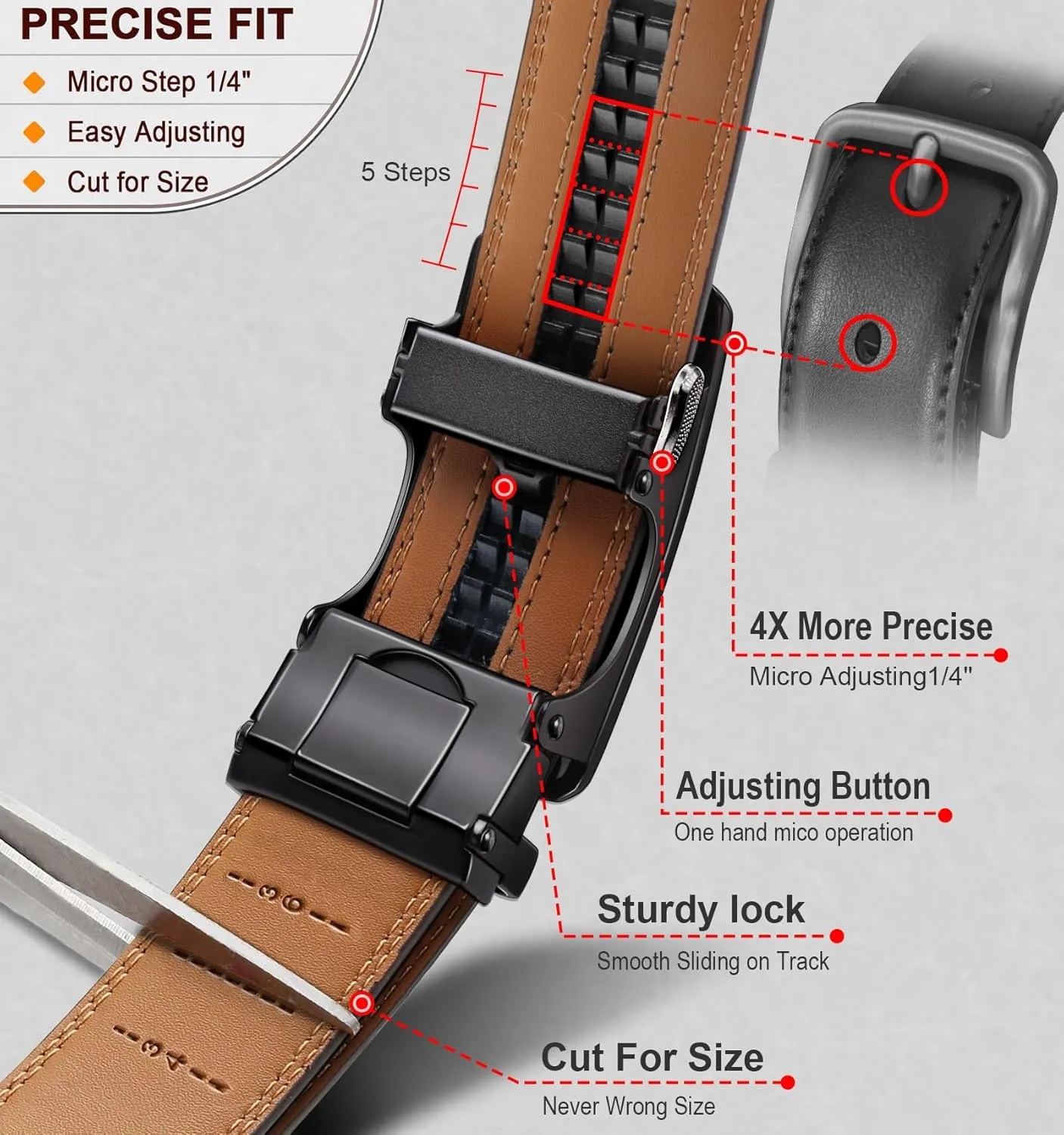 BULLIANT Men's Belt,Brand Ratchet Belt Of Genuine Leather For Gift Men Dress,Size Customized
