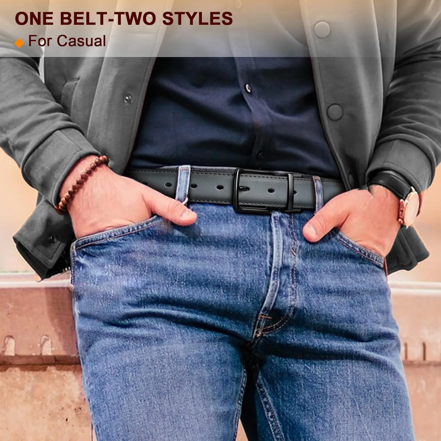 BULLIANT Men's Belt,Reversible Belt Adjustable For Gift Men 1.25”-Cut For Fit-2 Sides in 1 Belt(Not 2)