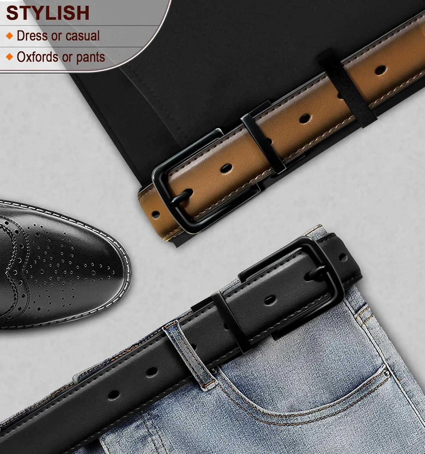 BULLIANT Men's Belt,Reversible Belt Adjustable For Gift Men 1.25”-Cut For Fit-2 Sides in 1 Belt(Not 2)