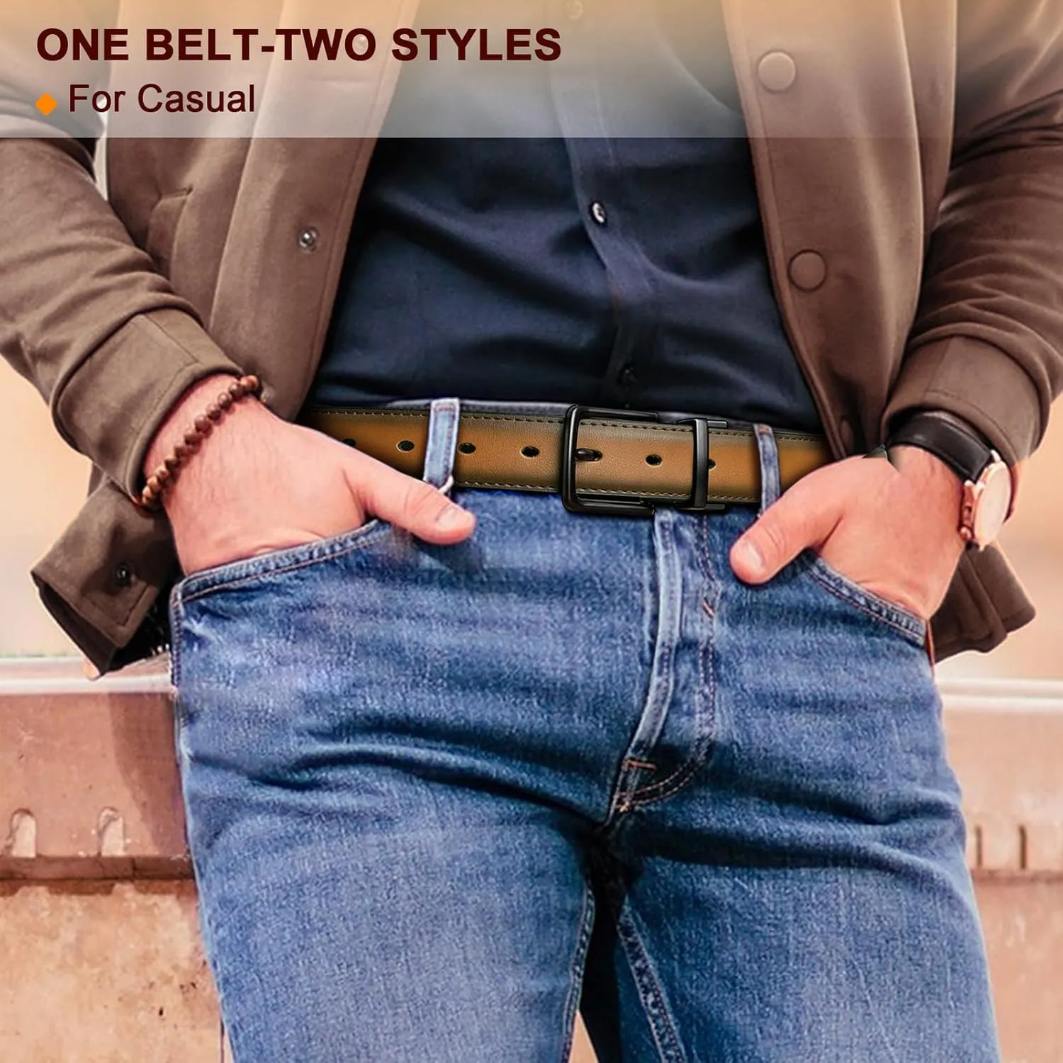 BULLIANT Men's Belt,Reversible Belt Adjustable For Gift Men 1.25”-Cut For Fit-2 Sides in 1 Belt(Not 2)