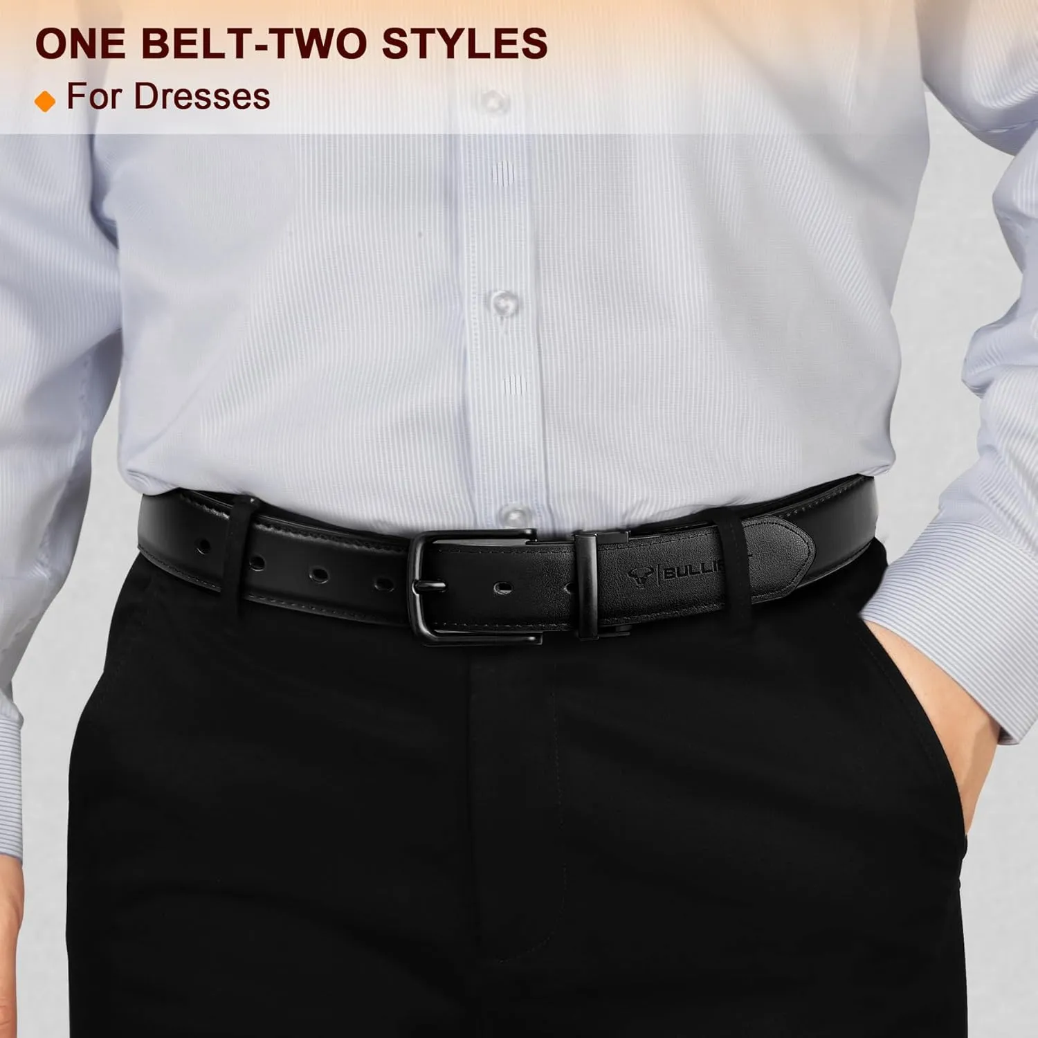BULLIANT Men's Belt,Reversible Belt Adjustable For Gift Men 1.25”-Cut For Fit-2 Sides in 1 Belt(Not 2)