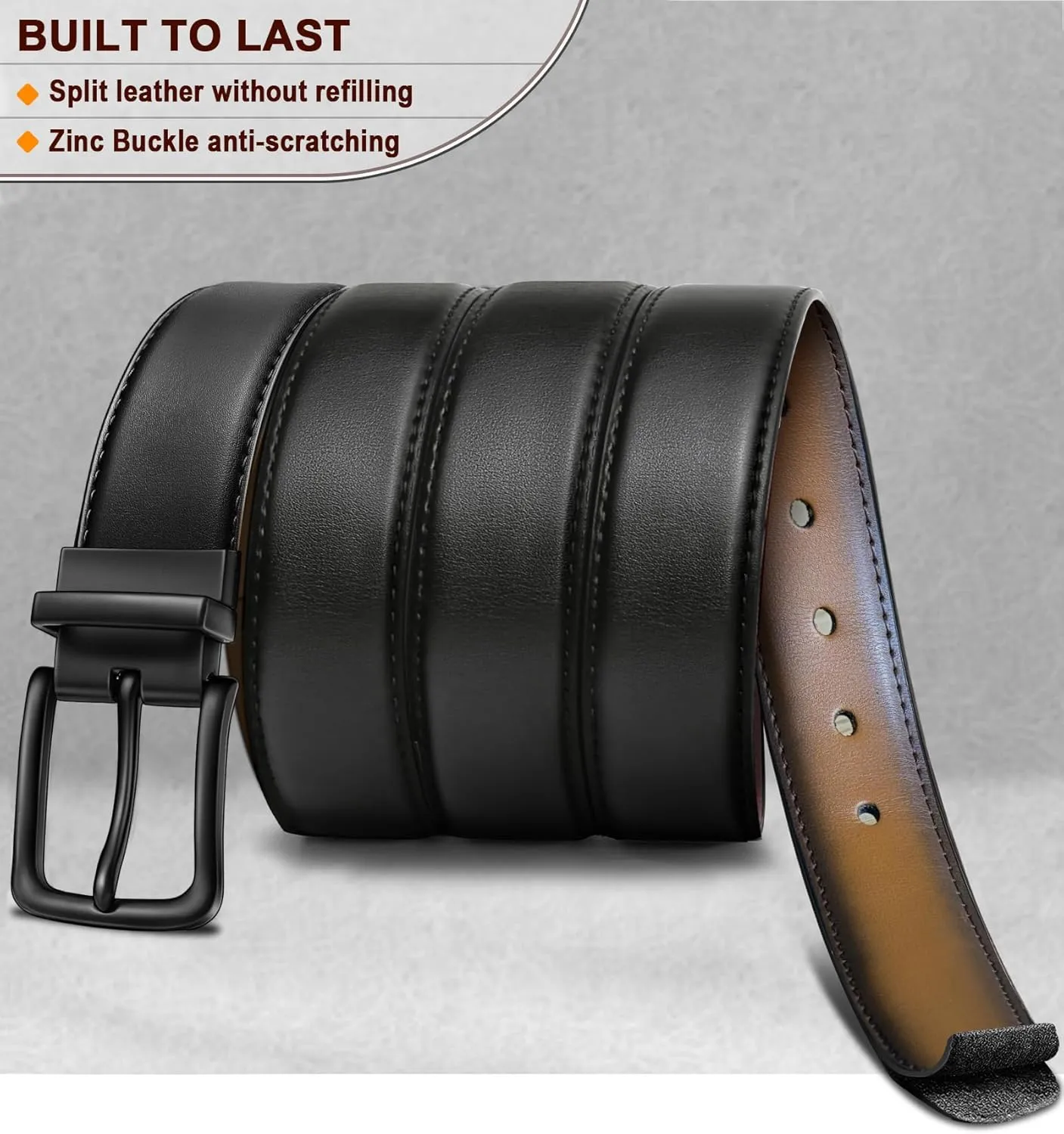 BULLIANT Men's Belt,Reversible Belt Adjustable For Gift Men 1.25”-Cut For Fit-2 Sides in 1 Belt(Not 2)