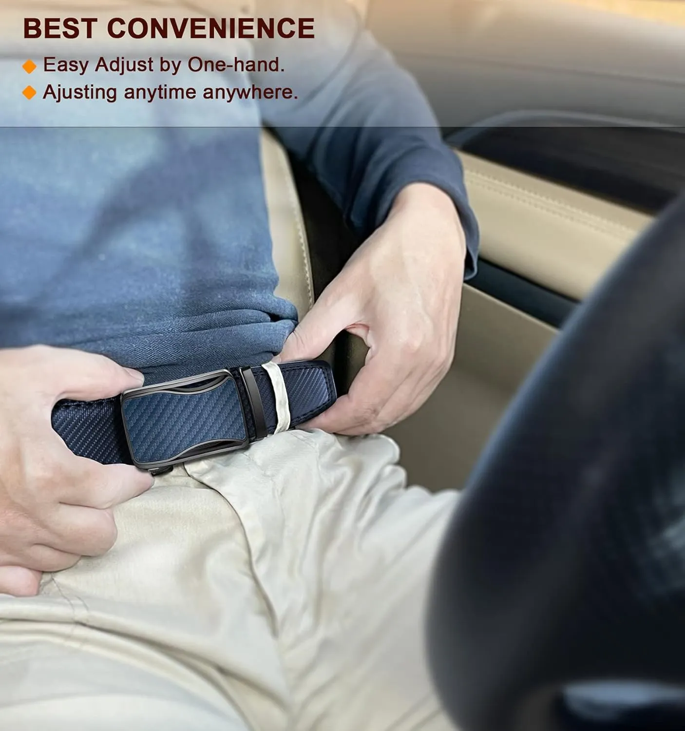 BULLIANT Mens Ratchet Belt,Leather Adjustable Slide Belt For Gift Mens Dress Casual 1 3/8",Size Adjustable