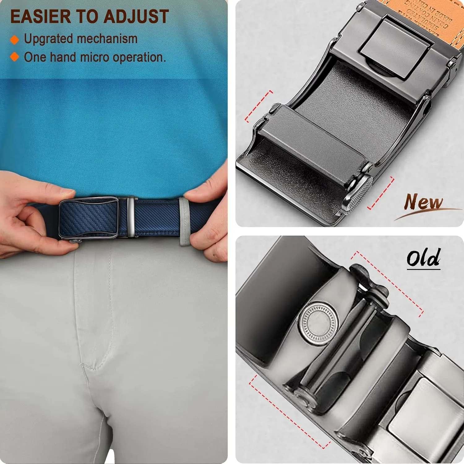 BULLIANT Mens Ratchet Belt,Leather Adjustable Slide Belt For Gift Mens Dress Casual 1 3/8",Size Adjustable