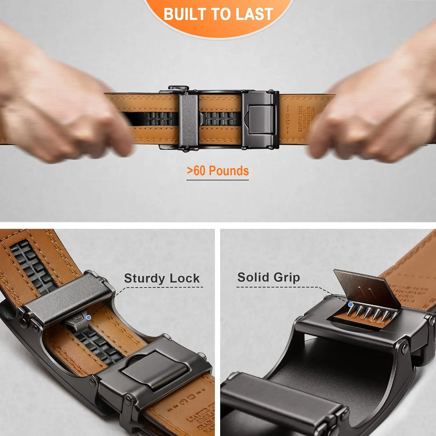 BULLIANT Mens Ratchet Belt,Leather Adjustable Slide Belt For Gift Mens Dress Casual 1 3/8",Size Adjustable