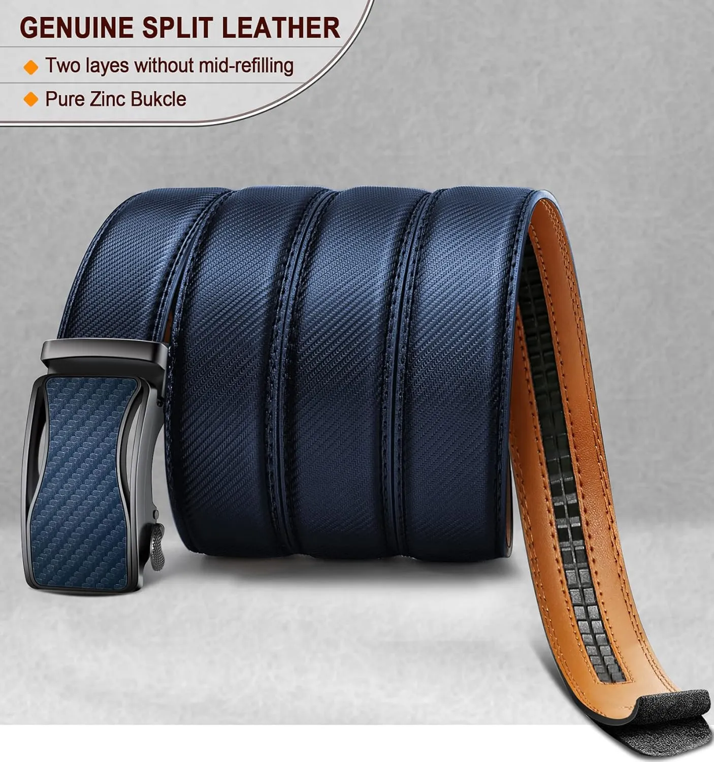BULLIANT Mens Ratchet Belt,Leather Adjustable Slide Belt For Gift Mens Dress Casual 1 3/8",Size Adjustable