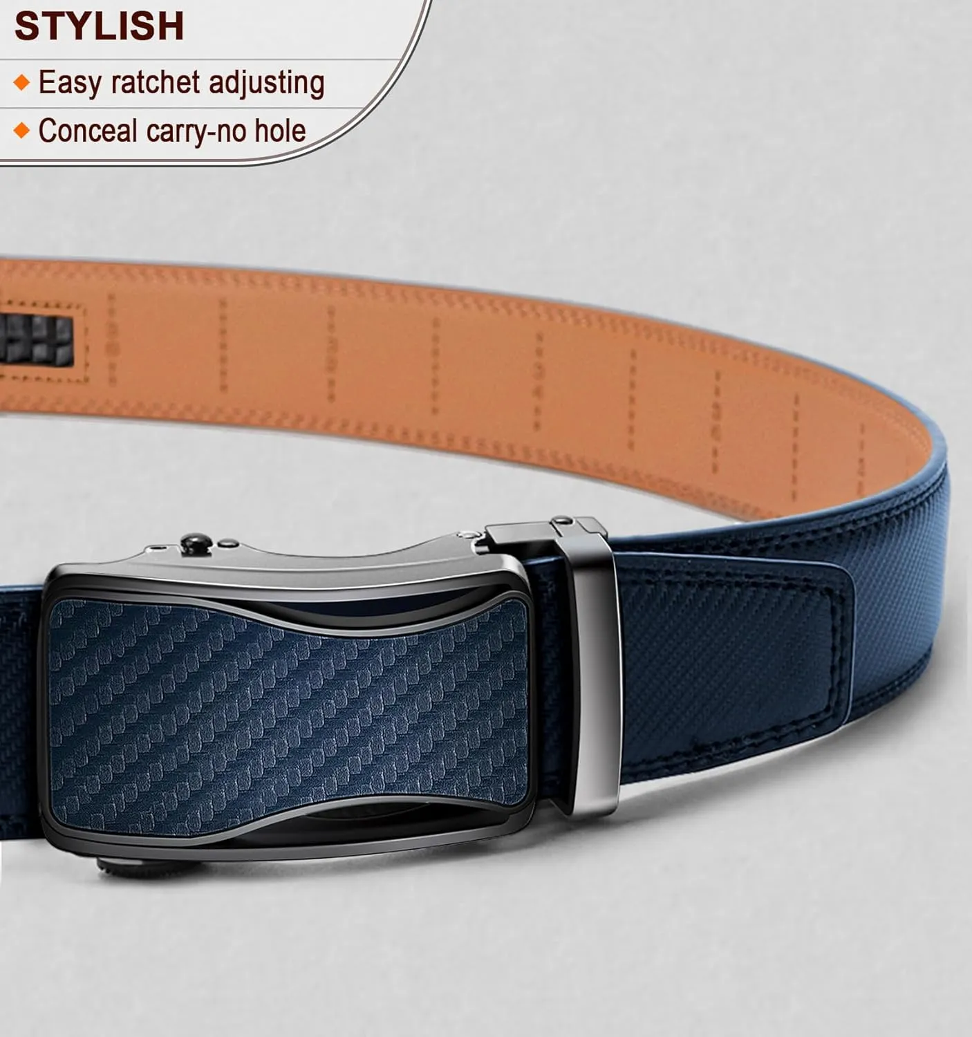 BULLIANT Mens Ratchet Belt,Leather Adjustable Slide Belt For Gift Mens Dress Casual 1 3/8",Size Adjustable