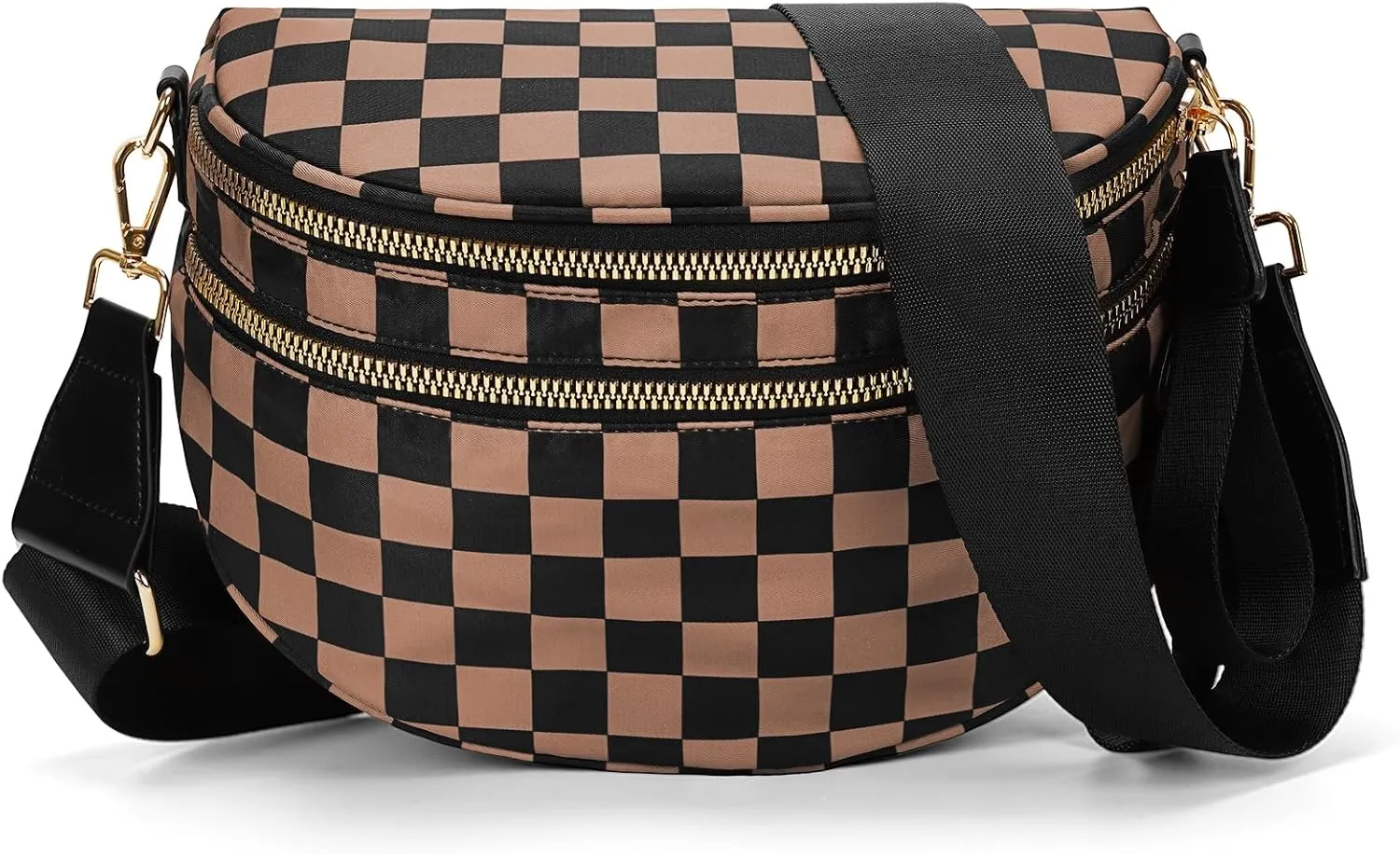 Bum Bags for Women Crossbody,Nylon Checkered Crossbody Bag Black and White Checkered Purse Oversized Slouchy Belt Bag