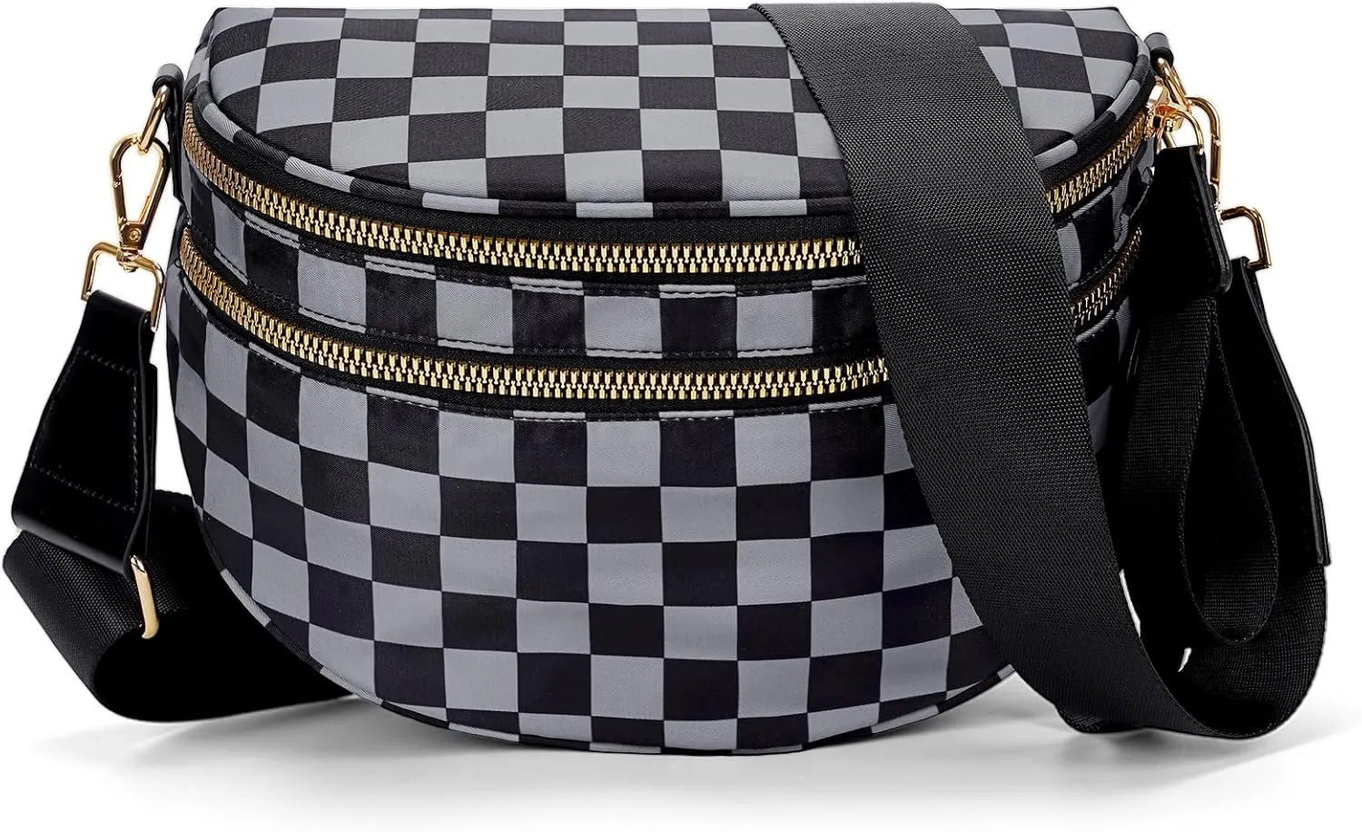 Bum Bags for Women Crossbody,Nylon Checkered Crossbody Bag Black and White Checkered Purse Oversized Slouchy Belt Bag