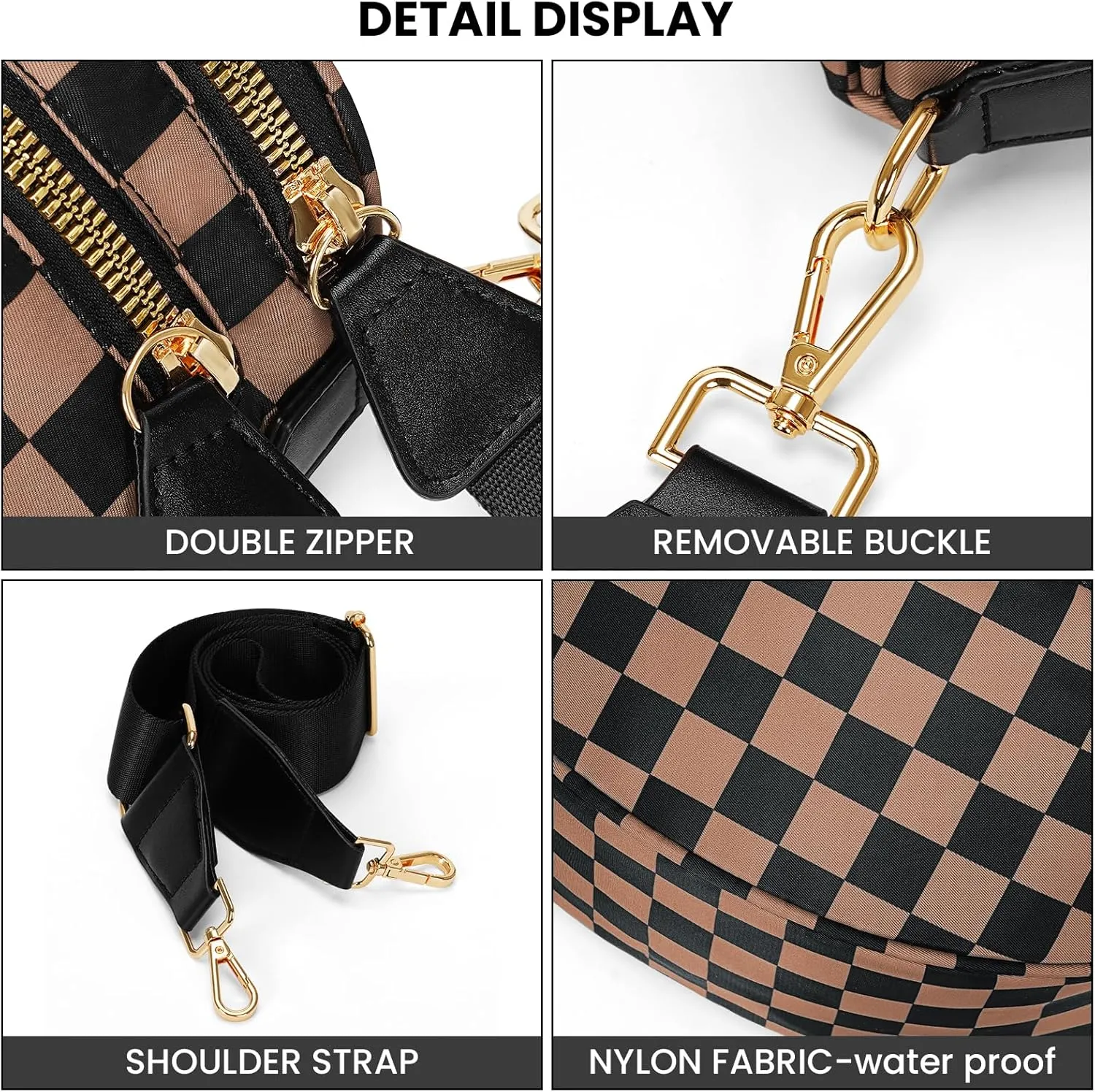 Bum Bags for Women Crossbody,Nylon Checkered Crossbody Bag Black and White Checkered Purse Oversized Slouchy Belt Bag