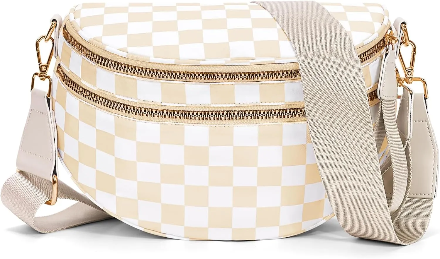 Bum Bags for Women Crossbody,Nylon Checkered Crossbody Bag Black and White Checkered Purse Oversized Slouchy Belt Bag
