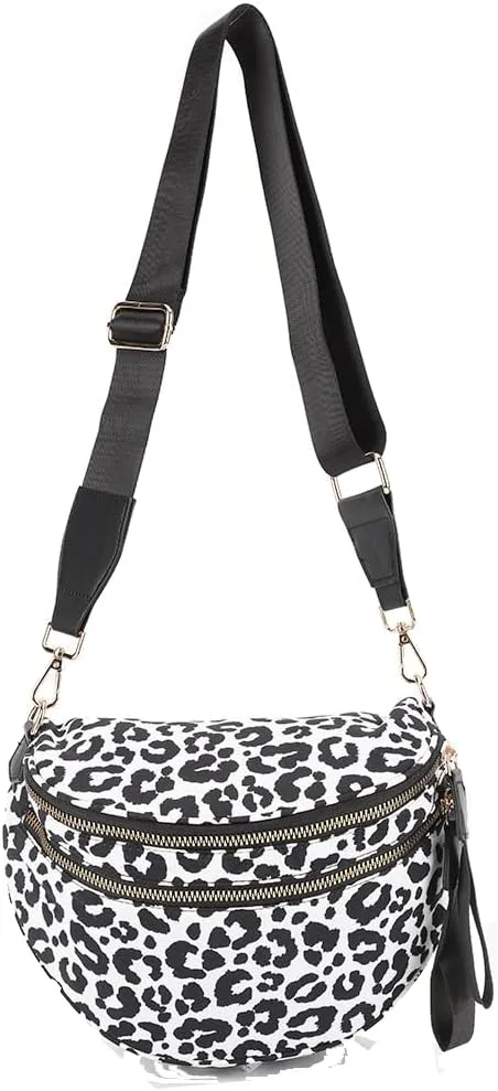 Bum Bags for Women Crossbody,Nylon Checkered Crossbody Bag Black and White Checkered Purse Oversized Slouchy Belt Bag