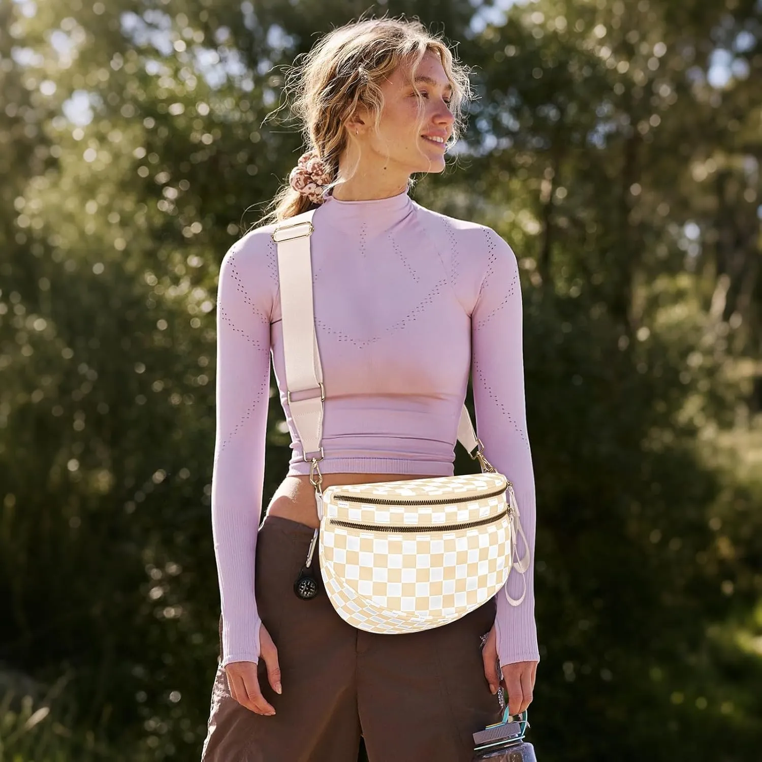 Bum Bags for Women Crossbody,Nylon Checkered Crossbody Bag Black and White Checkered Purse Oversized Slouchy Belt Bag