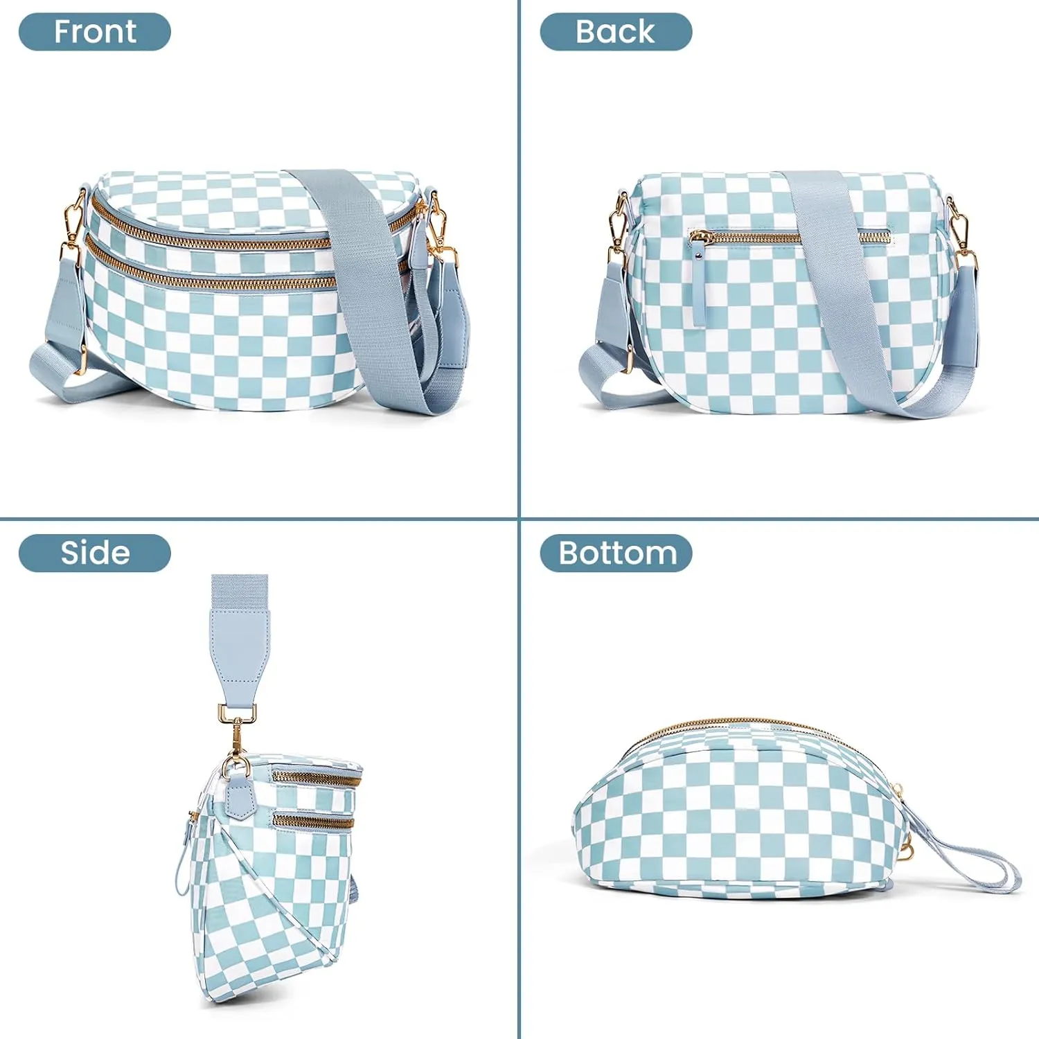 Bum Bags for Women Crossbody,Nylon Checkered Crossbody Bag Black and White Checkered Purse Oversized Slouchy Belt Bag